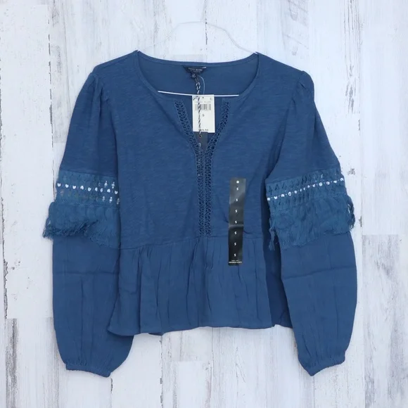 Lucky Brand Cutout Peasant Top Blue Small - Picture 2 of 9